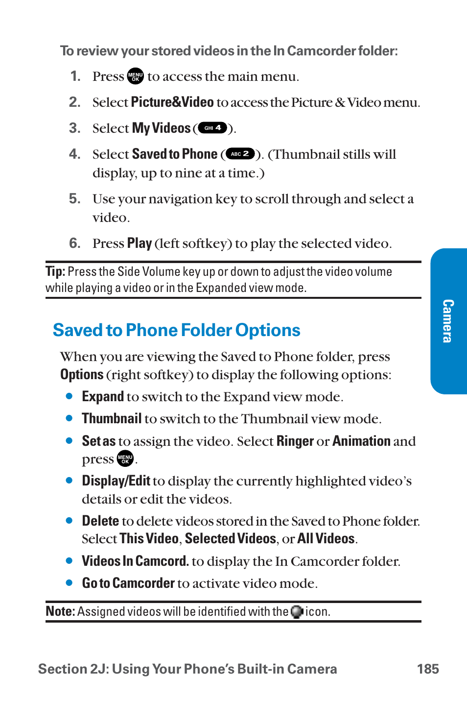 Saved to phone folder options | Sanyo QWEST SCP-8300 User Manual | Page 201 / 310