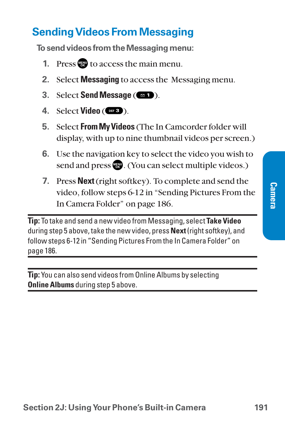 Sending videos from messaging | Sanyo QWEST SCP-8300 User Manual | Page 207 / 310