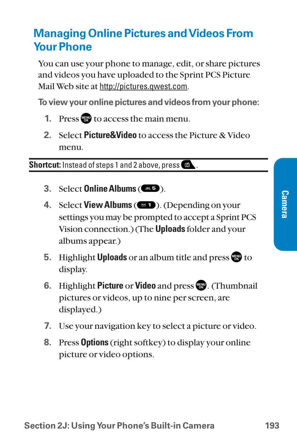 Managing online pictures and | Sanyo QWEST SCP-8300 User Manual | Page 209 / 310