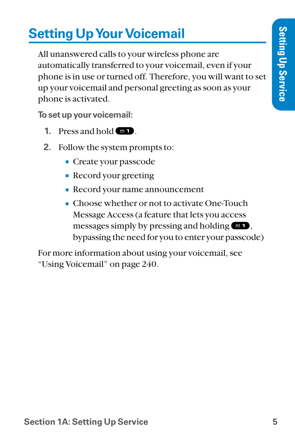 Setting up your voicemail, Setting up service | Sanyo QWEST SCP-8300 User Manual | Page 21 / 310