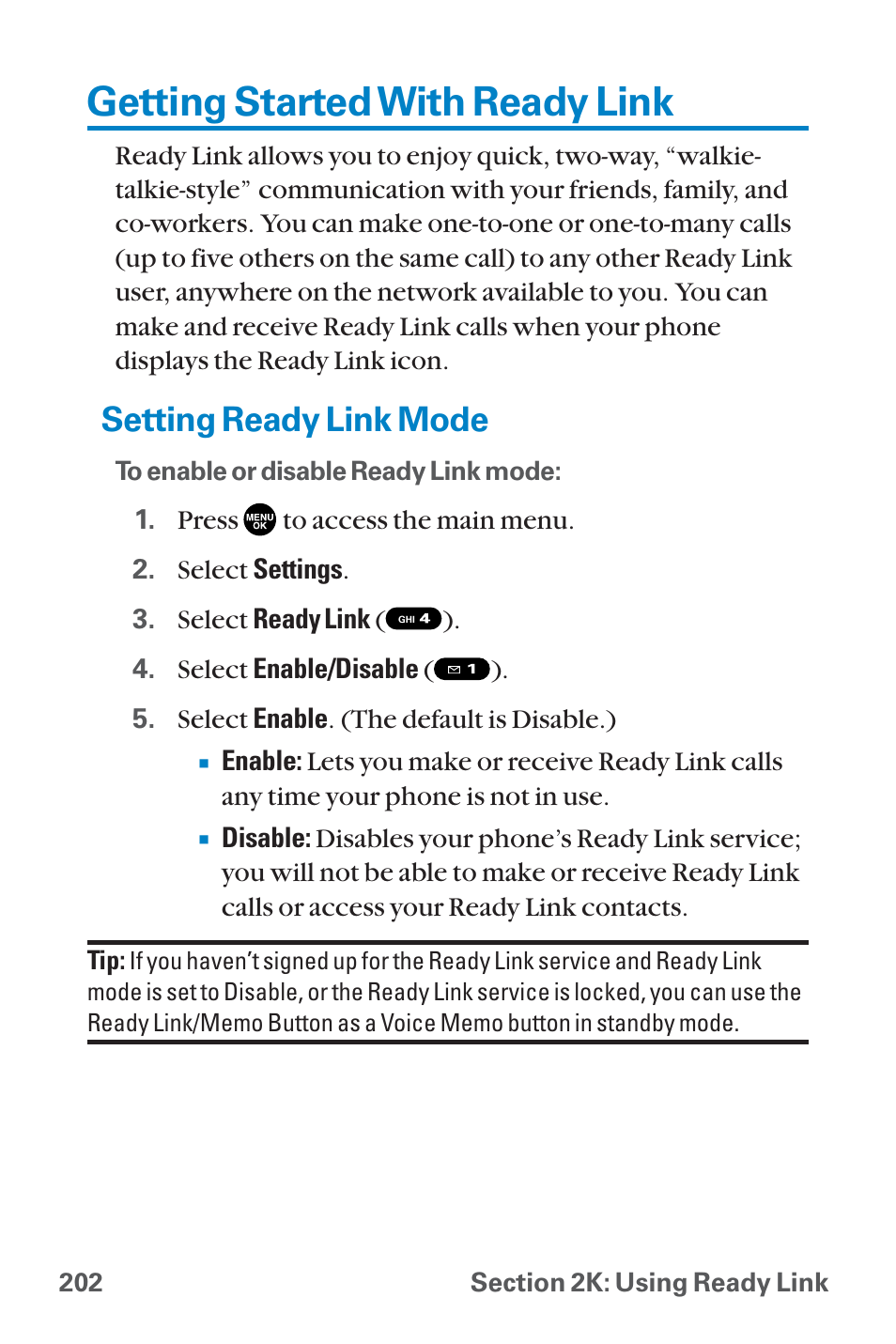 Getting started with ready link, Setting ready link mode | Sanyo QWEST SCP-8300 User Manual | Page 218 / 310