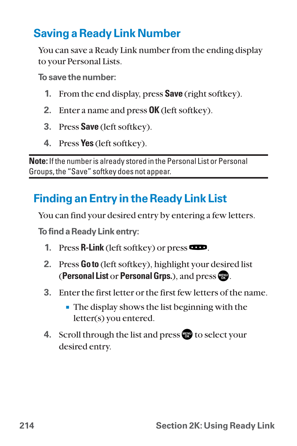 Saving a ready link number, Finding an entry in the read, Finding an entry in the ready link list | Sanyo QWEST SCP-8300 User Manual | Page 230 / 310