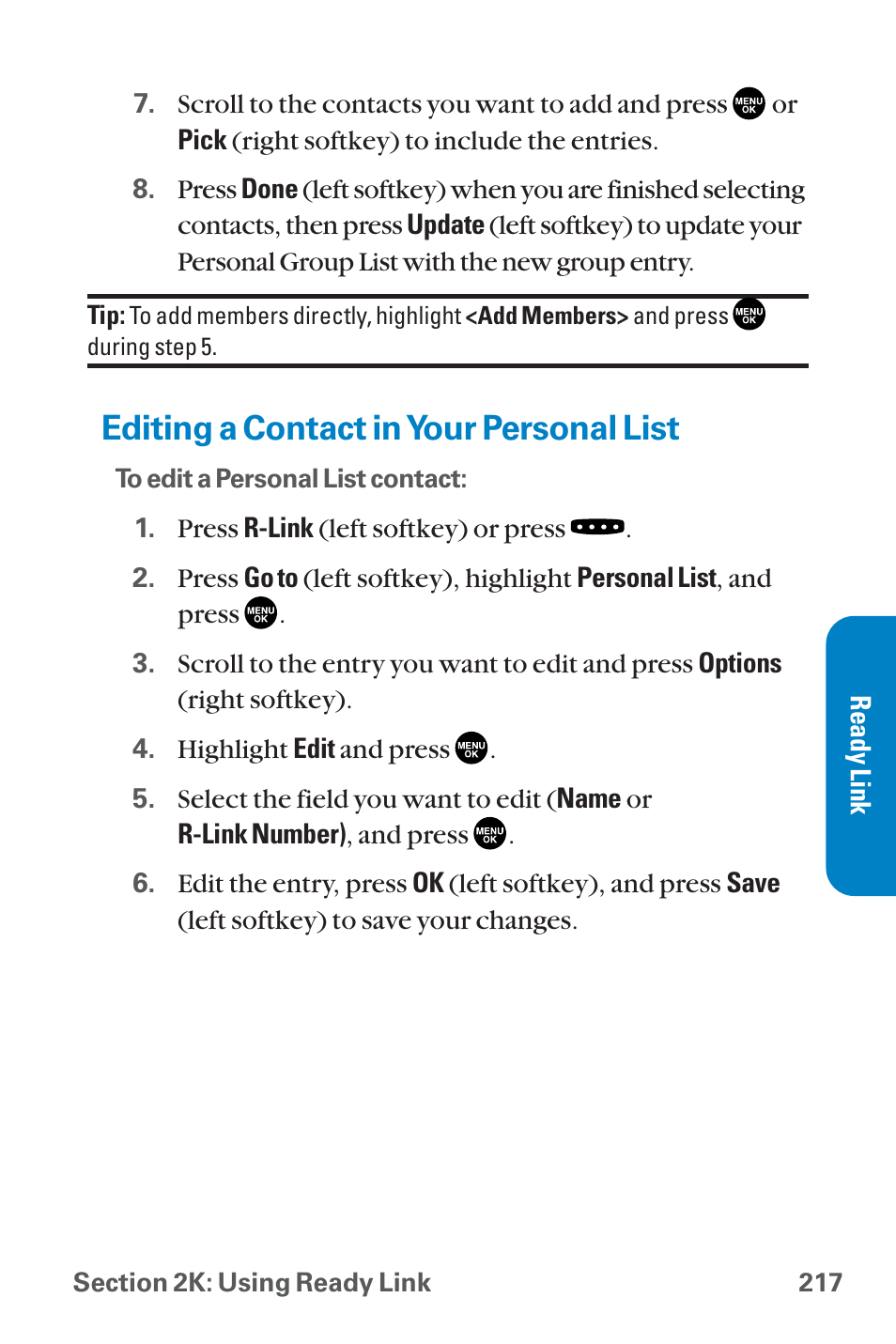 Editing a contact in your pe, Editing a contact in your personal list | Sanyo QWEST SCP-8300 User Manual | Page 233 / 310