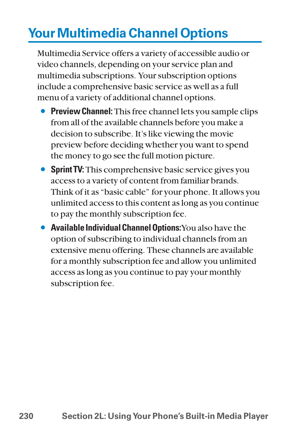 Your multimedia channel options | Sanyo QWEST SCP-8300 User Manual | Page 246 / 310