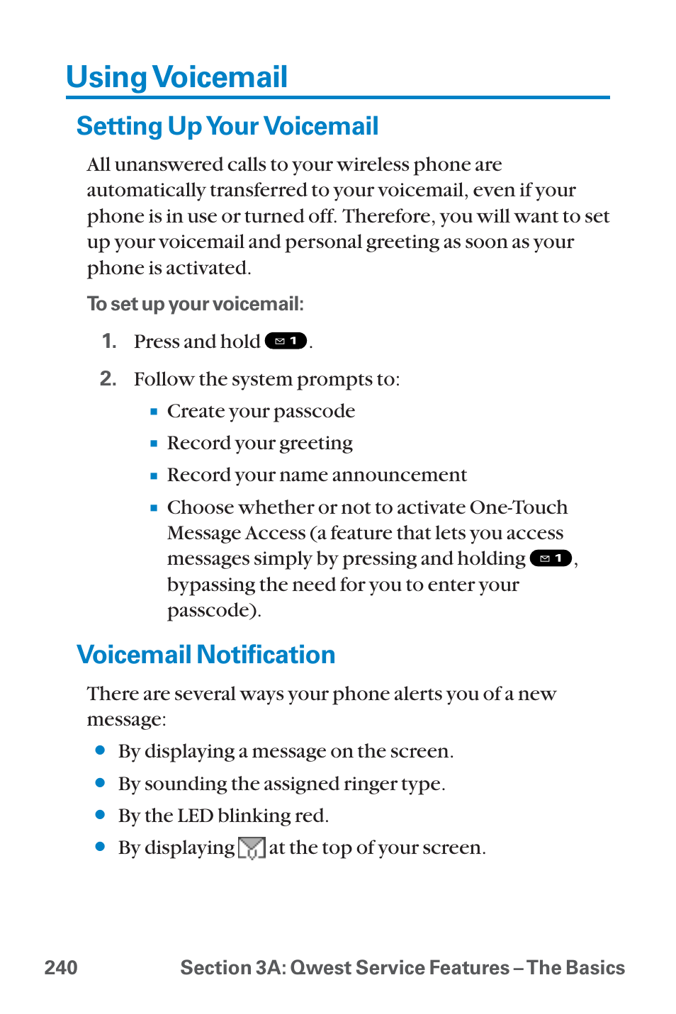 Using voicemail, Setting up your voicemail, Voicemail notification | Sanyo QWEST SCP-8300 User Manual | Page 256 / 310