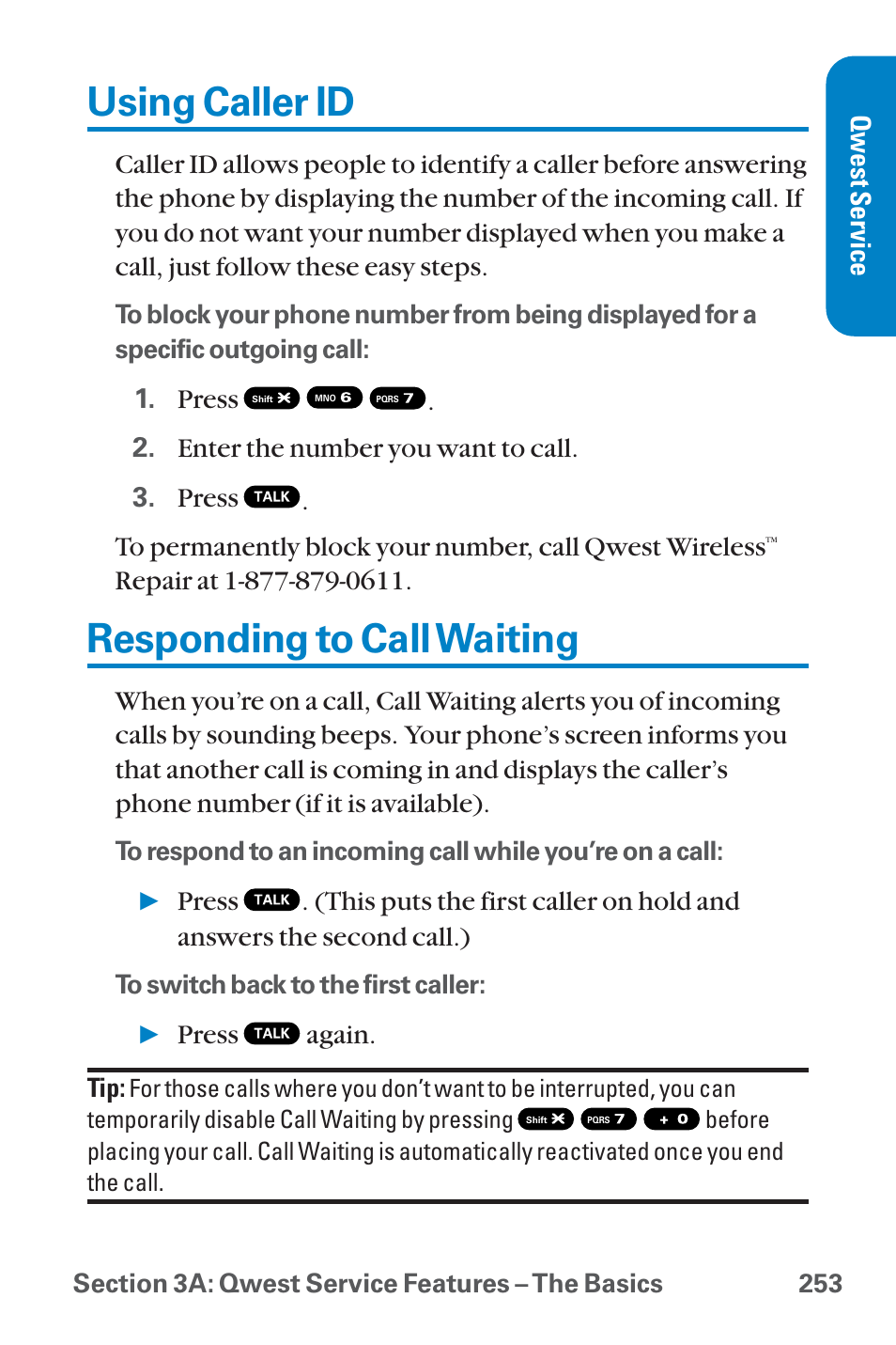 Using caller id, Responding to call waiting | Sanyo QWEST SCP-8300 User Manual | Page 269 / 310