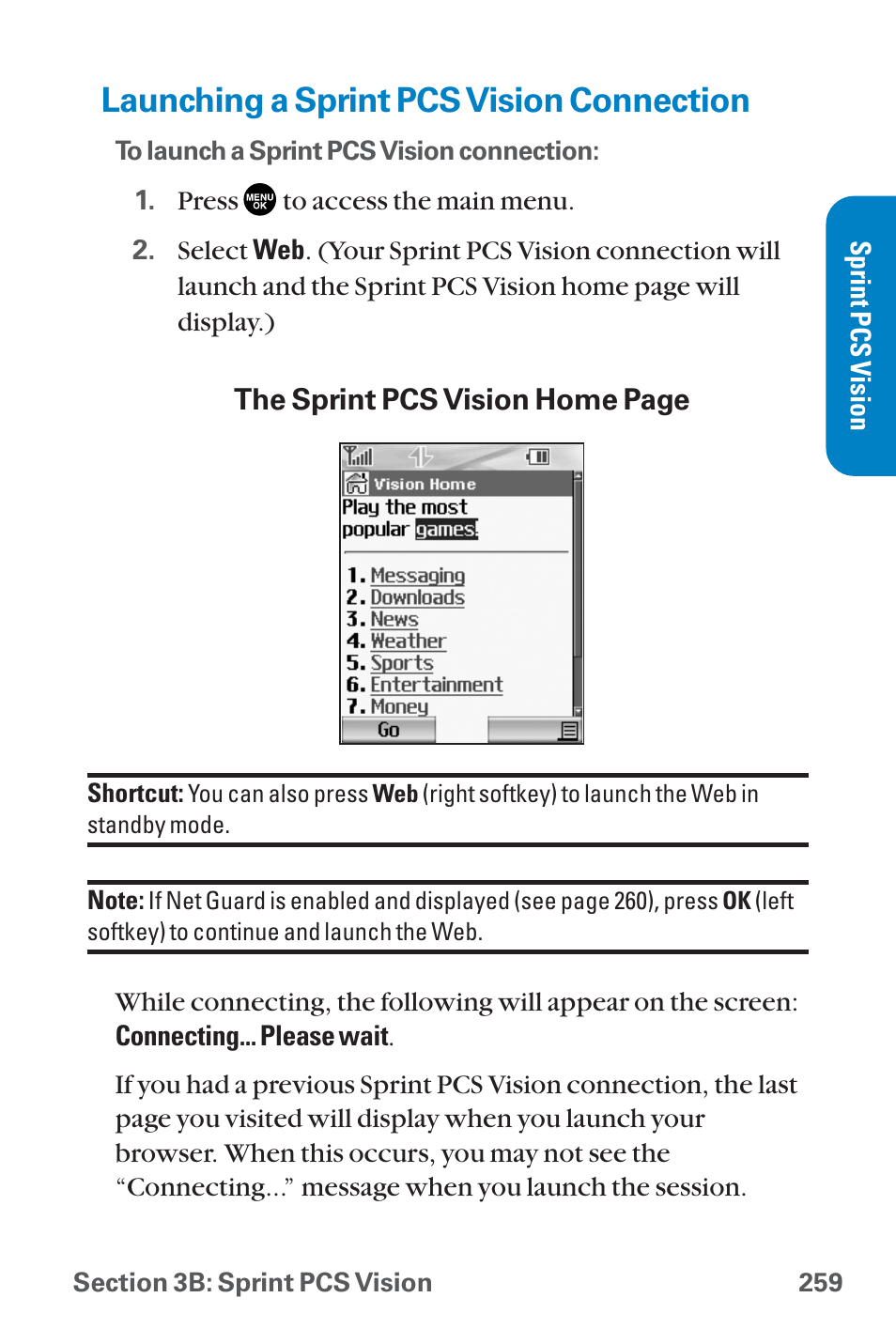 Launching a sprint pcs visio, Launching a sprint pcs vision connection | Sanyo QWEST SCP-8300 User Manual | Page 275 / 310