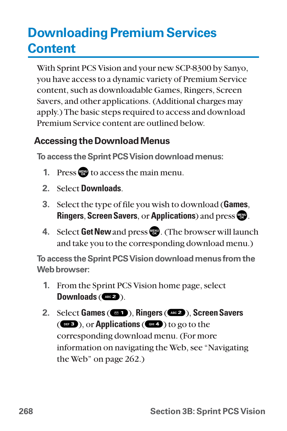 Downloading premium services, Downloading premium services content | Sanyo QWEST SCP-8300 User Manual | Page 284 / 310