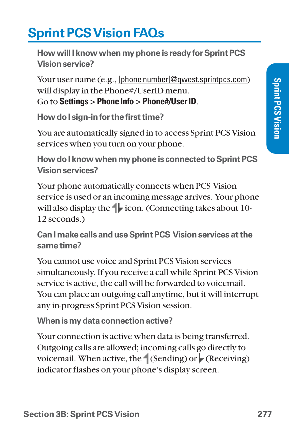 Sprint pcs vision faqs | Sanyo QWEST SCP-8300 User Manual | Page 293 / 310
