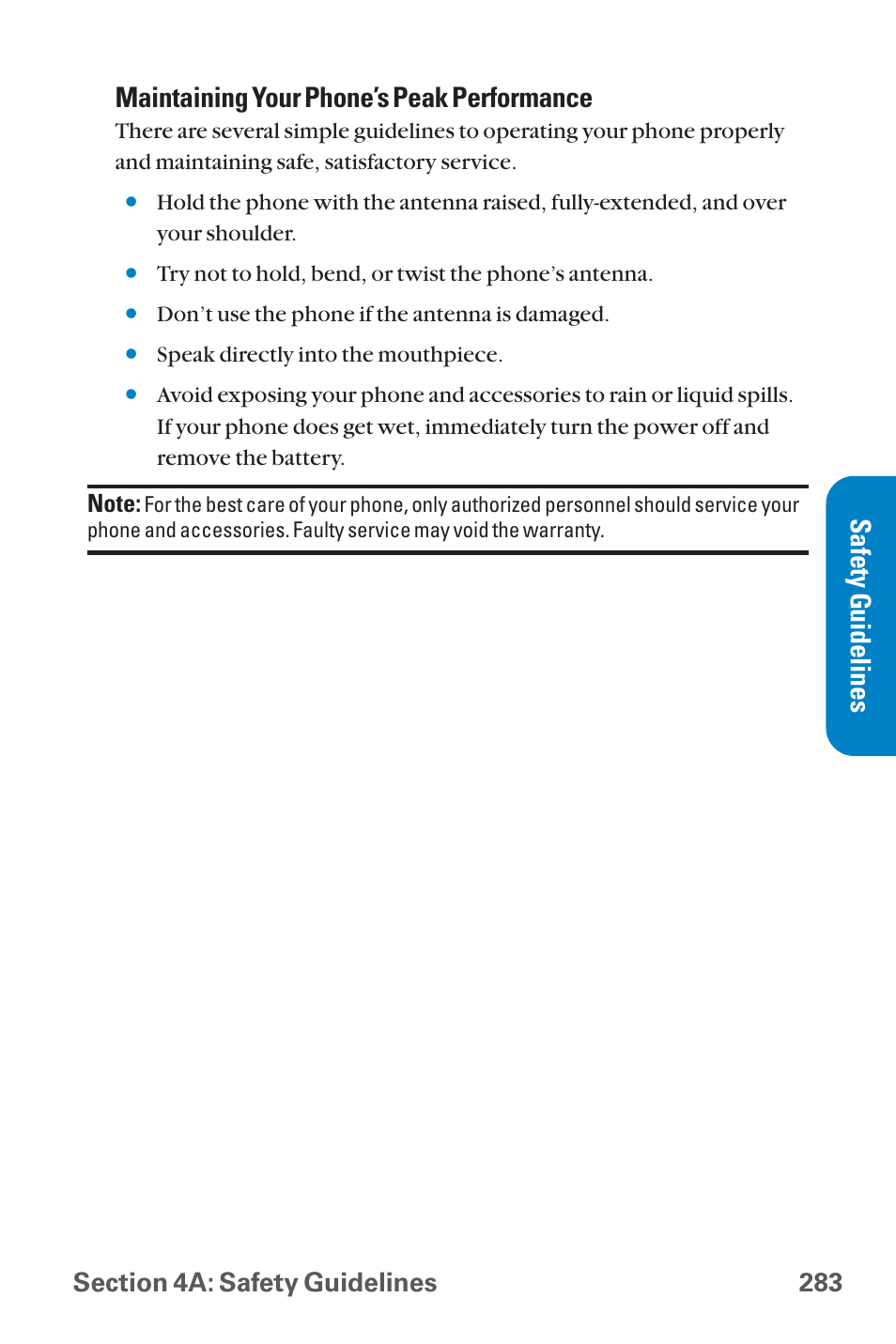 Maintaining your phone’s peak performance, Safety guidelines | Sanyo QWEST SCP-8300 User Manual | Page 299 / 310