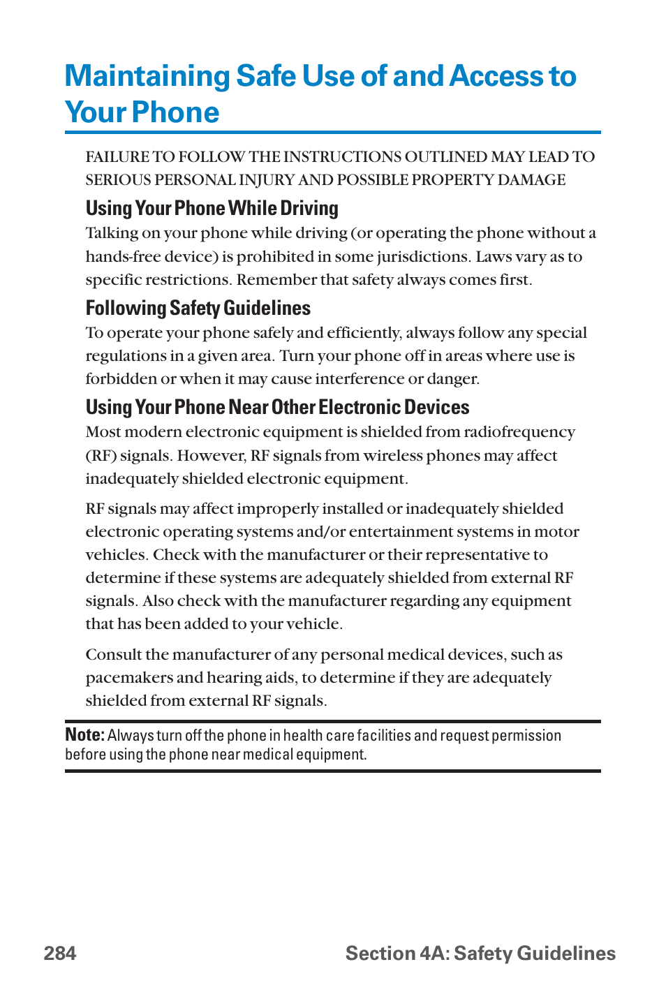 Maintaining safe use of and, Maintaining safe use of and access to your phone, Using your phone while driving | Following safety guidelines, Using your phone near other electronic devices | Sanyo QWEST SCP-8300 User Manual | Page 300 / 310