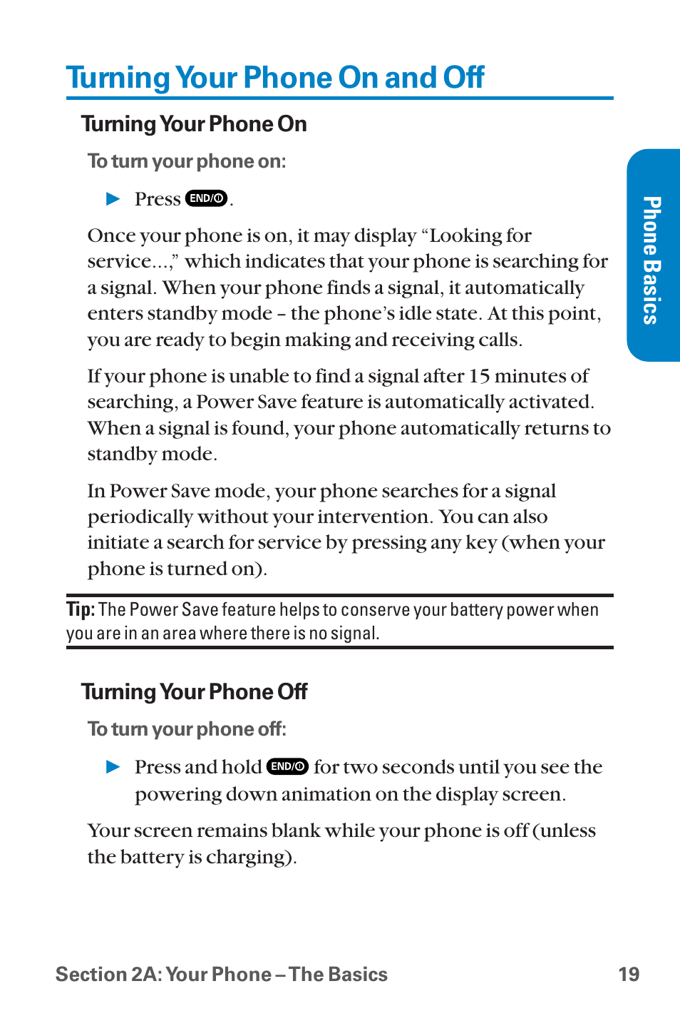 Turning your phone on and off, Phone basics | Sanyo QWEST SCP-8300 User Manual | Page 35 / 310