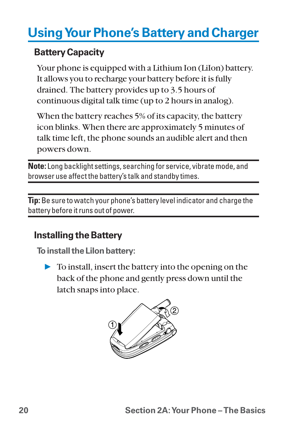 Using your phone’s battery a, Using your phone’s battery and charger | Sanyo QWEST SCP-8300 User Manual | Page 36 / 310