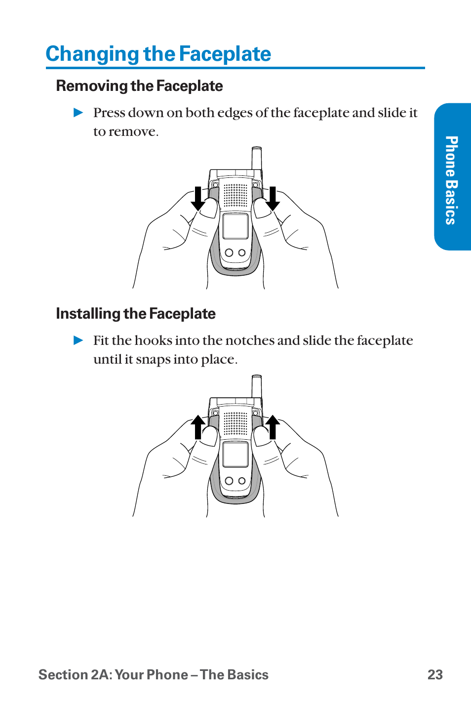 Changing the faceplate, Phone basics | Sanyo QWEST SCP-8300 User Manual | Page 39 / 310