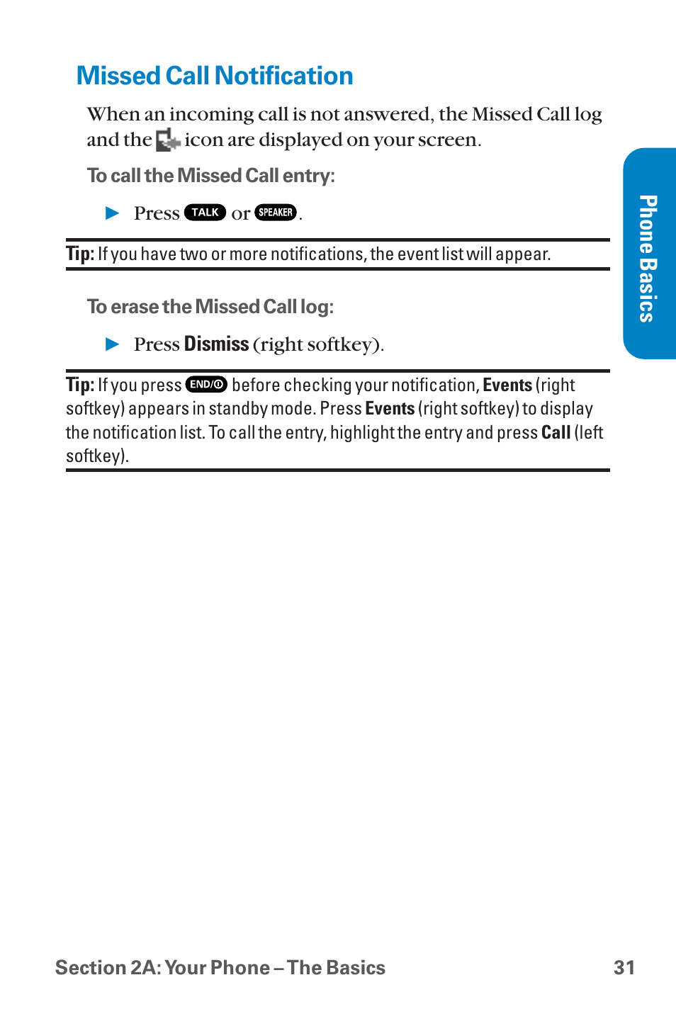 Missed call notification, Phone basics | Sanyo QWEST SCP-8300 User Manual | Page 47 / 310