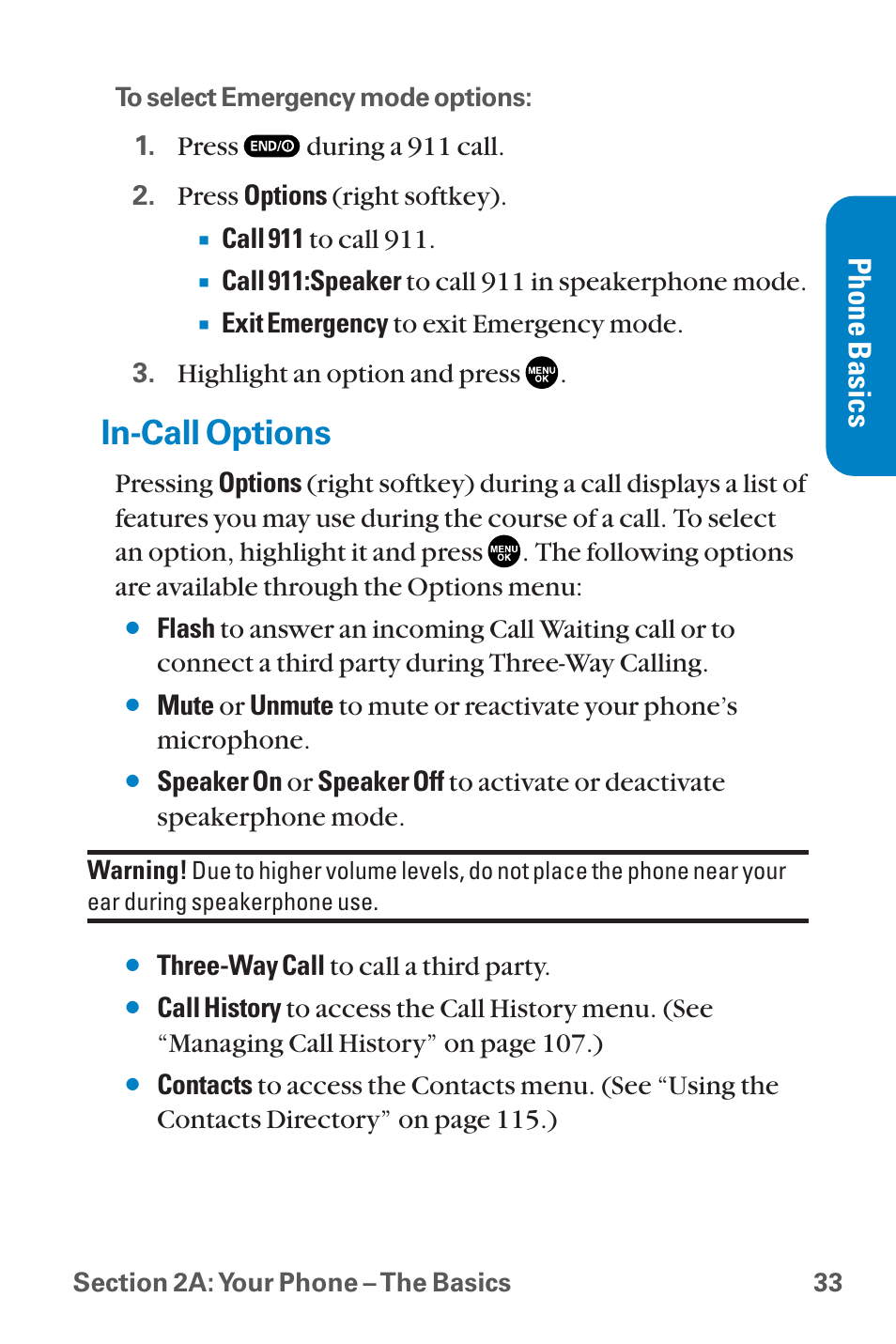 In-call options, Phone basics | Sanyo QWEST SCP-8300 User Manual | Page 49 / 310