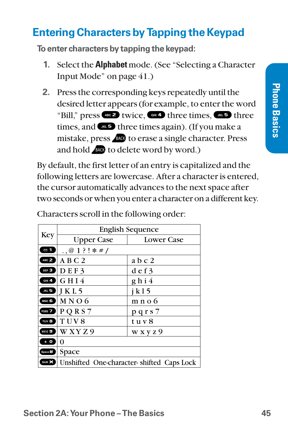 Entering characters by tappi, Entering characters by tapping the keypad, Phone basics | Sanyo QWEST SCP-8300 User Manual | Page 61 / 310
