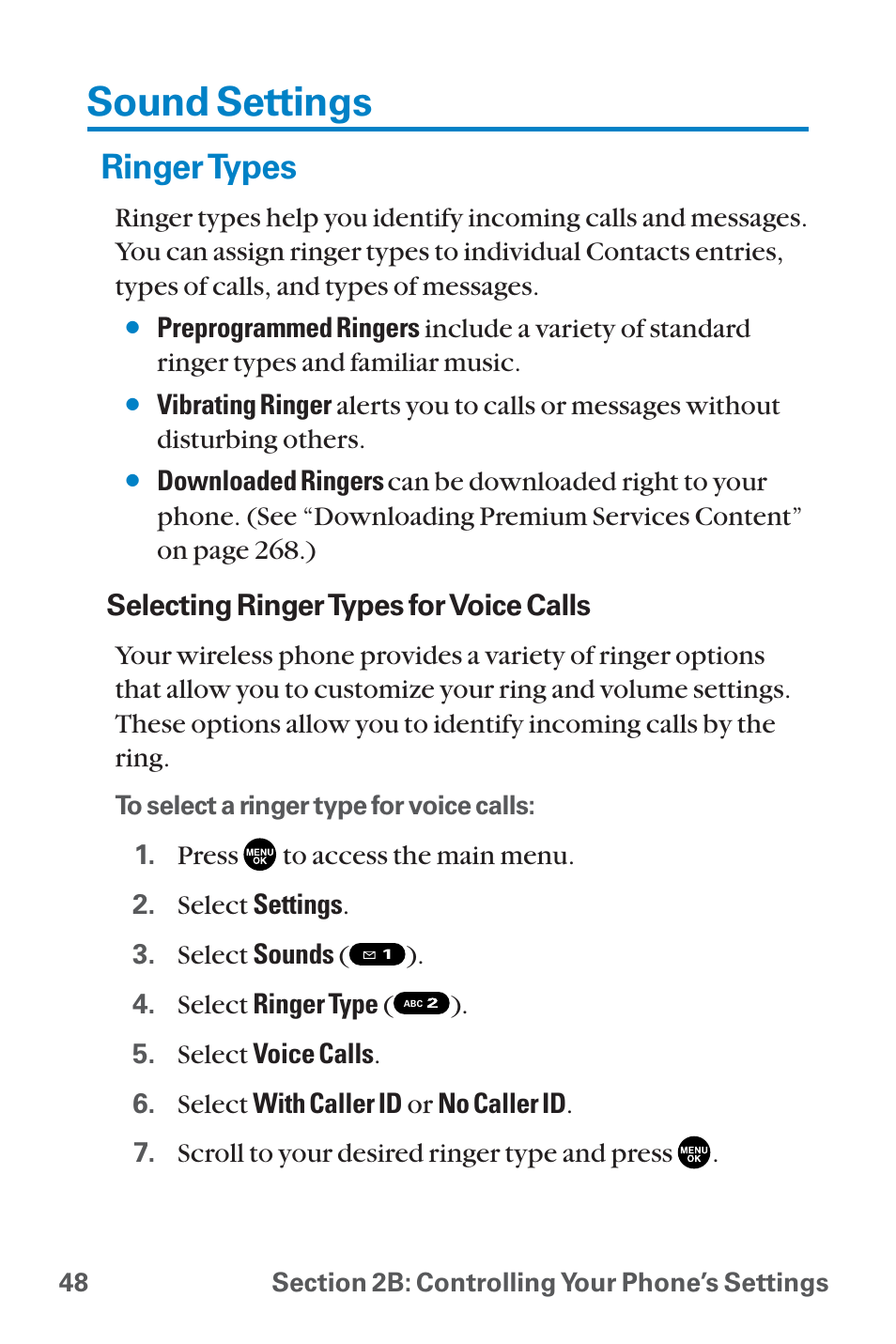 Sound settings, Ringer types | Sanyo QWEST SCP-8300 User Manual | Page 64 / 310