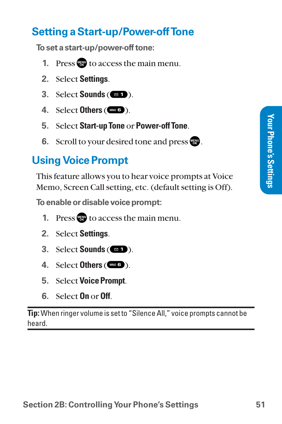 Setting a start-up/power-off, Using voice prompt, Setting a start-up/power-off tone | Sanyo QWEST SCP-8300 User Manual | Page 67 / 310