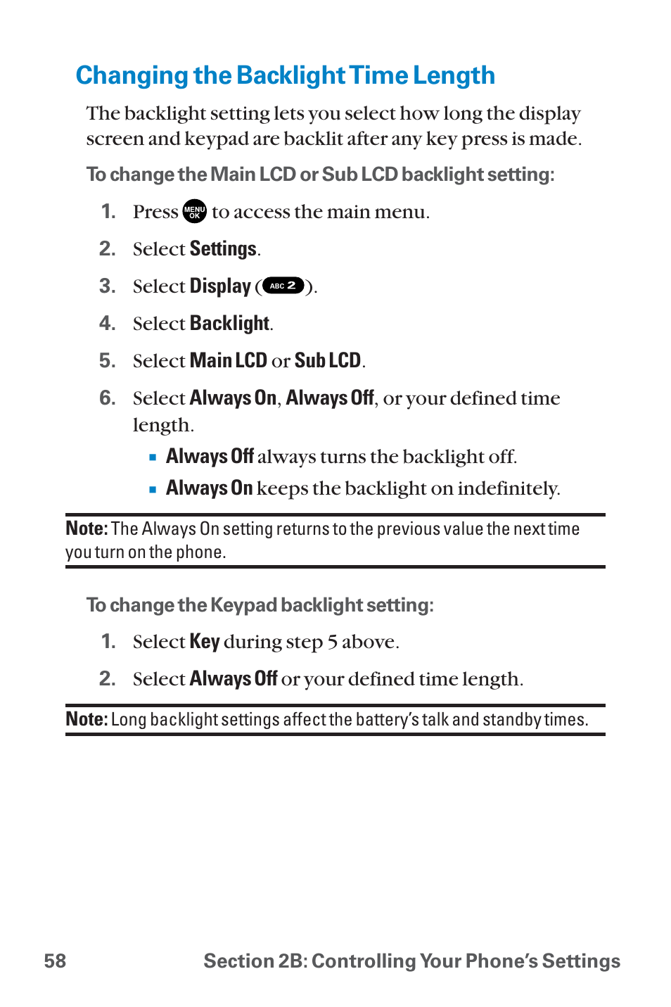 Changing the backlight time, Changing the backlight time length | Sanyo QWEST SCP-8300 User Manual | Page 74 / 310