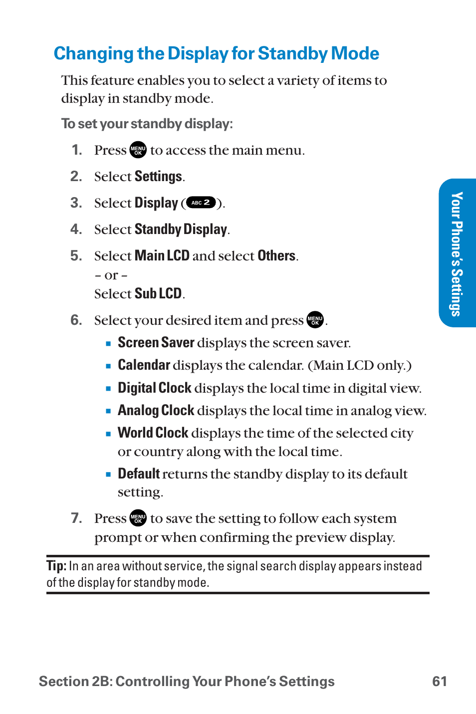 Changing the display for sta, Changing the display for standby mode | Sanyo QWEST SCP-8300 User Manual | Page 77 / 310