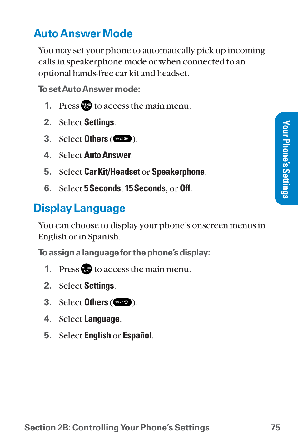 Auto answer mode, Display language | Sanyo QWEST SCP-8300 User Manual | Page 91 / 310