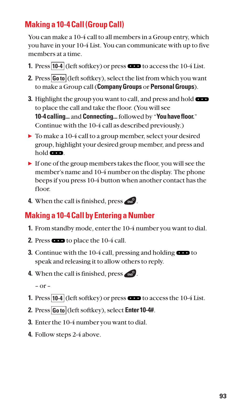 Making a 10-4 call (group call), Making a 10-4 call by entering a number | Sanyo SCP-3100 User Manual | Page 101 / 157