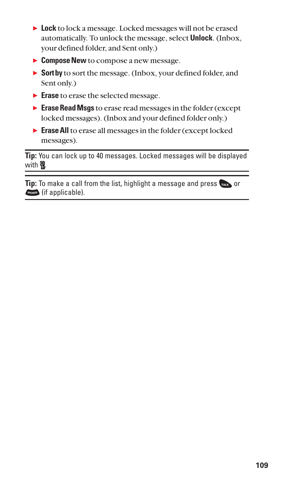 Compose new to compose a new message, Erase to erase the selected message | Sanyo SCP-3100 User Manual | Page 117 / 157