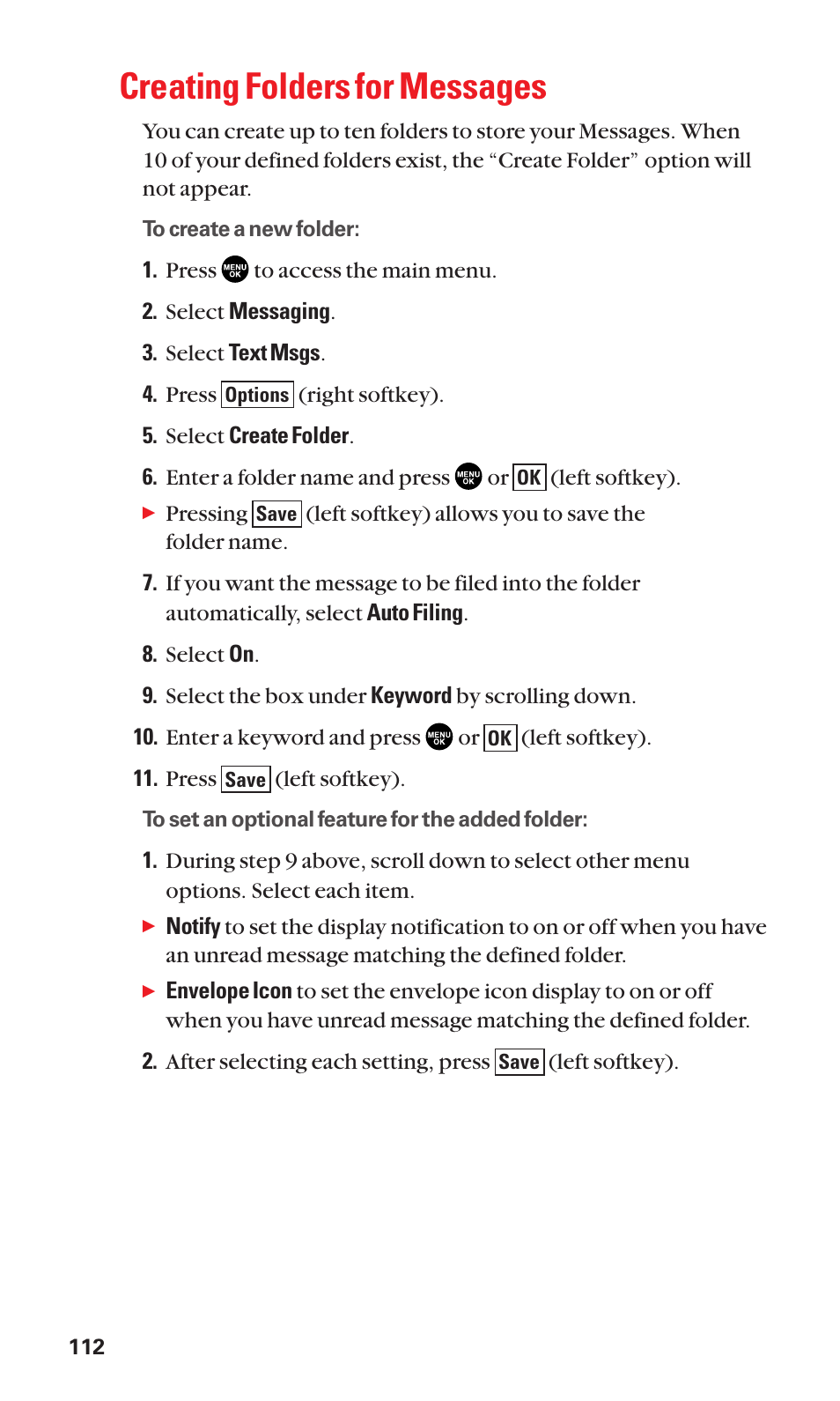 Creating folders for messages | Sanyo SCP-3100 User Manual | Page 120 / 157