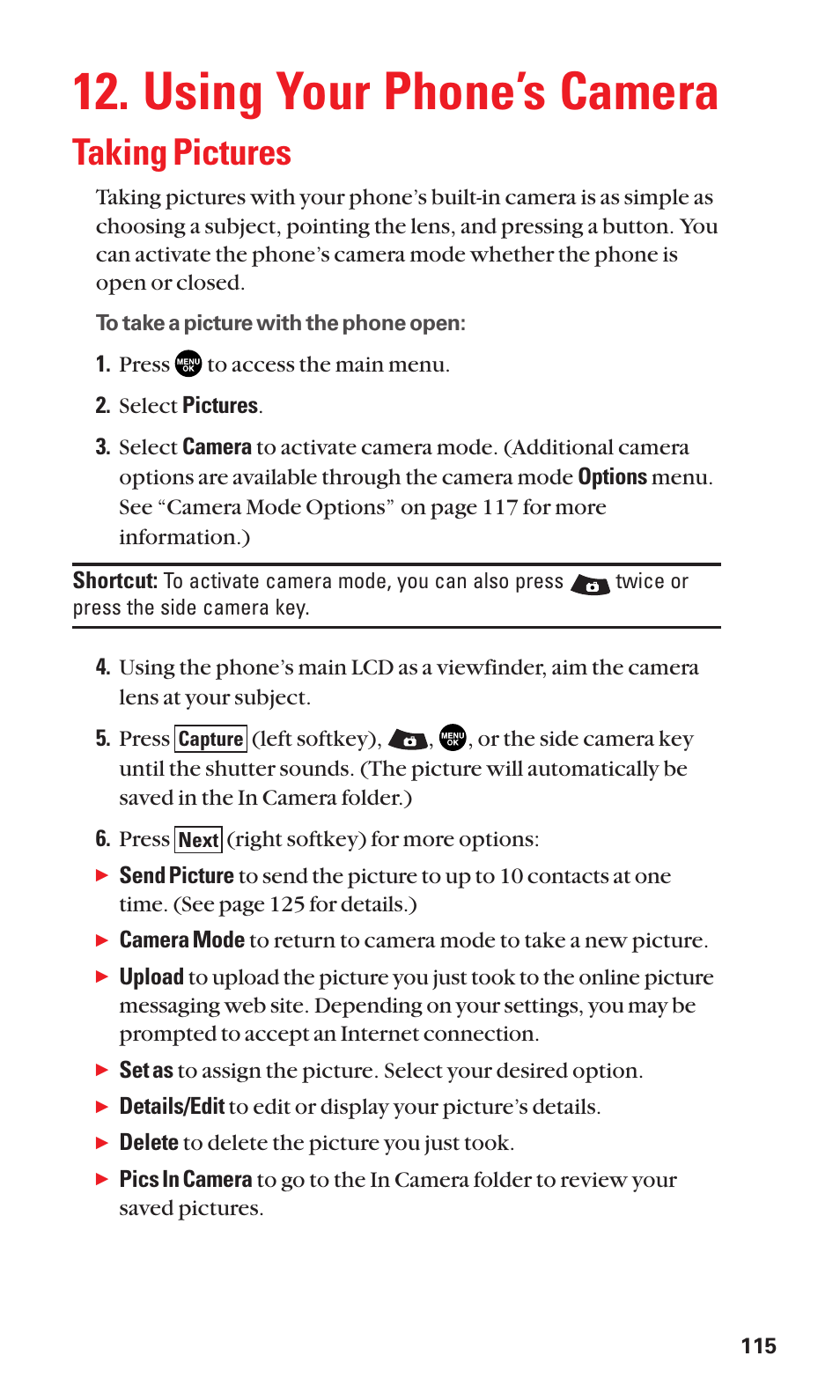 Using your phone’s camera, Taking pictures | Sanyo SCP-3100 User Manual | Page 123 / 157