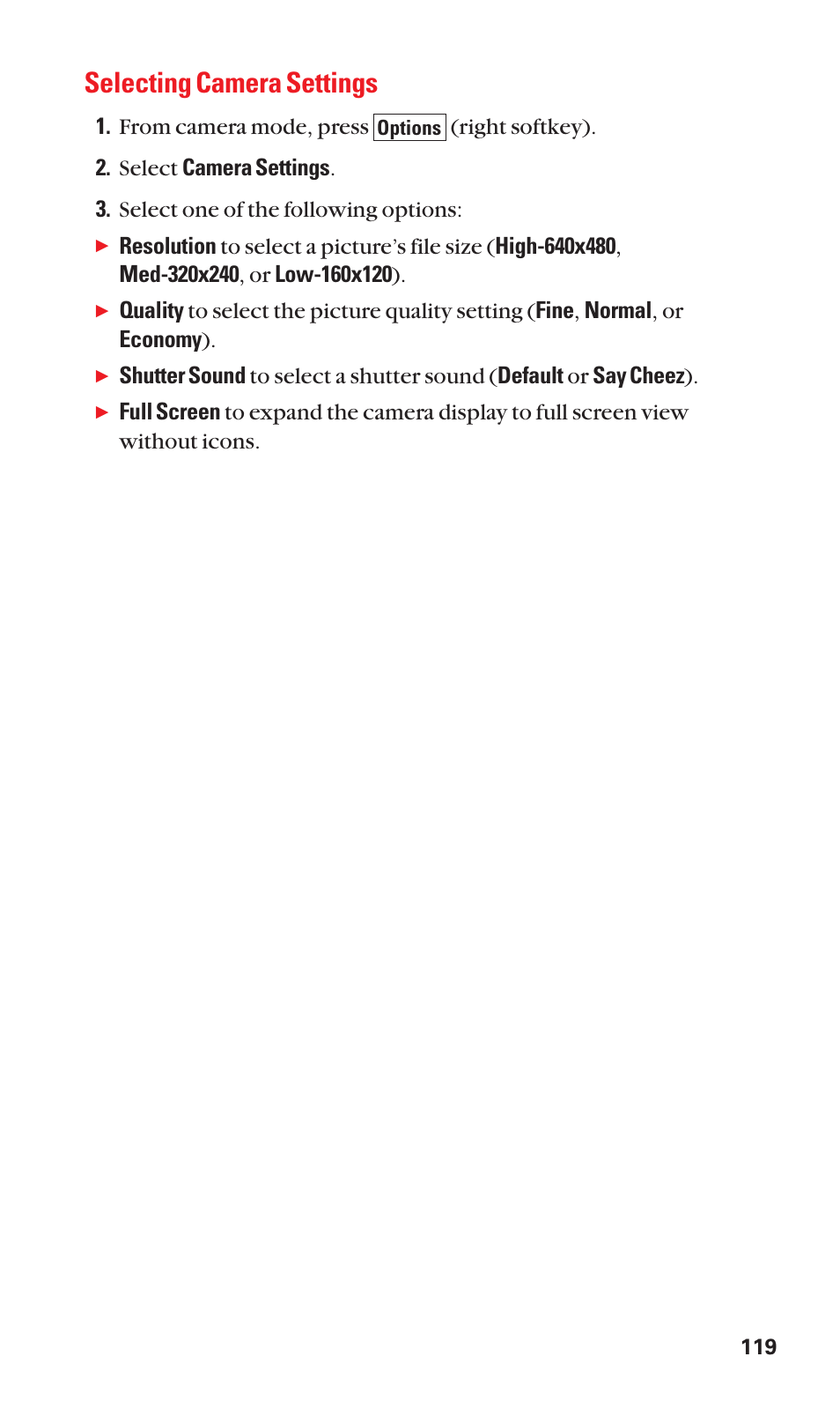 Selecting camera settings | Sanyo SCP-3100 User Manual | Page 127 / 157