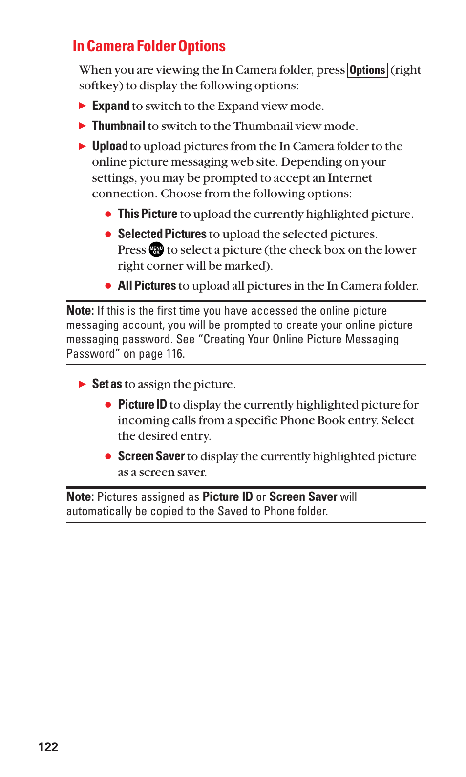 In camera folder options | Sanyo SCP-3100 User Manual | Page 130 / 157