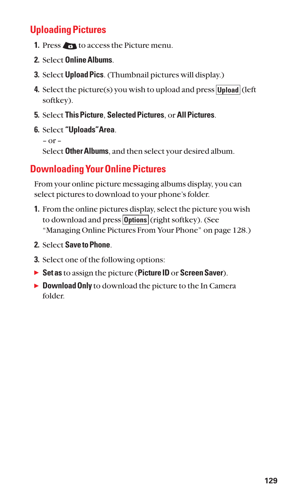 Uploading pictures, Downloading your online pictures | Sanyo SCP-3100 User Manual | Page 137 / 157