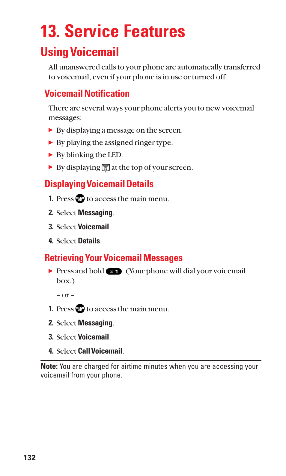 Service features, Using voicemail, Voicemail notification | Displaying voicemail details, Retrieving your voicemail messages | Sanyo SCP-3100 User Manual | Page 140 / 157