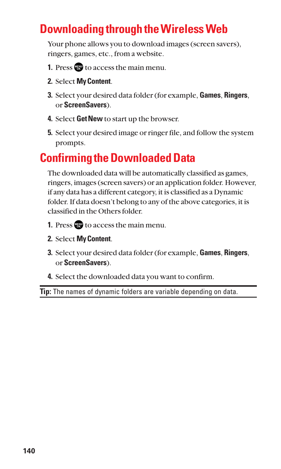 Downloading through the wireless web, Confirming the downloaded data | Sanyo SCP-3100 User Manual | Page 148 / 157