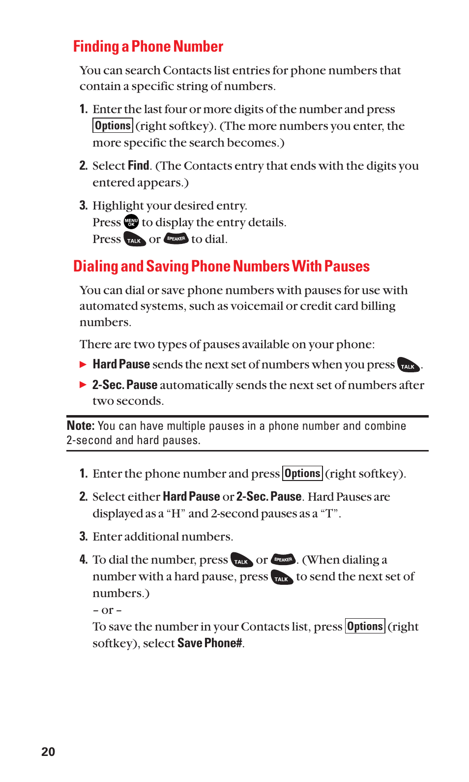 Finding a phone number, Dialing and saving phone numbers with pauses | Sanyo SCP-3100 User Manual | Page 28 / 157