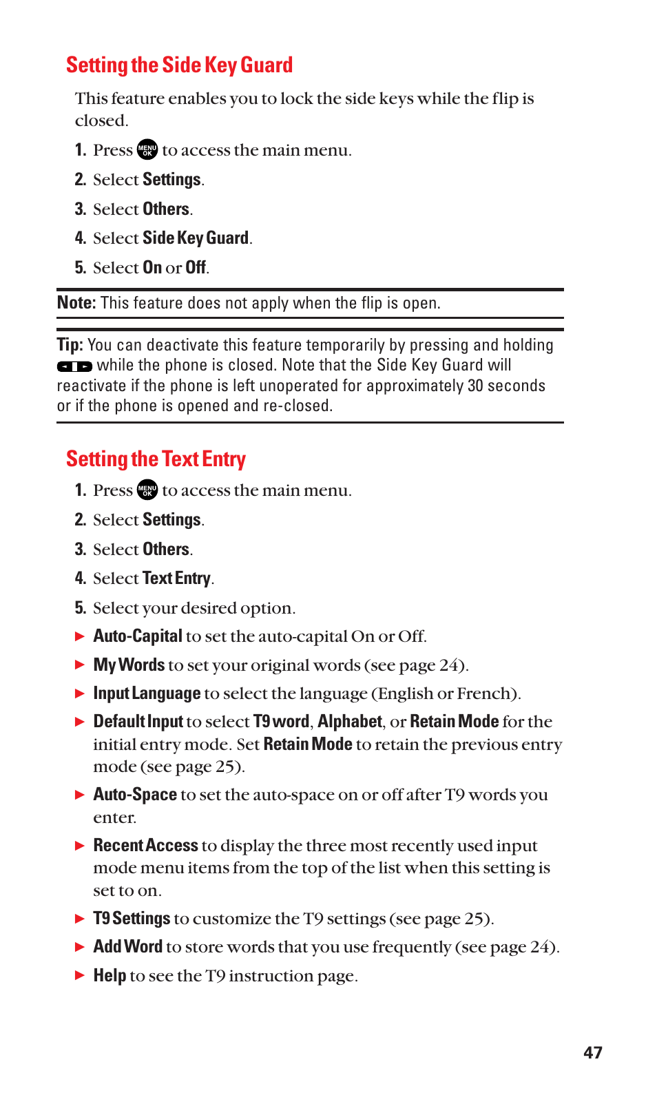 Setting the side key guard, Setting the text entry | Sanyo SCP-3100 User Manual | Page 55 / 157