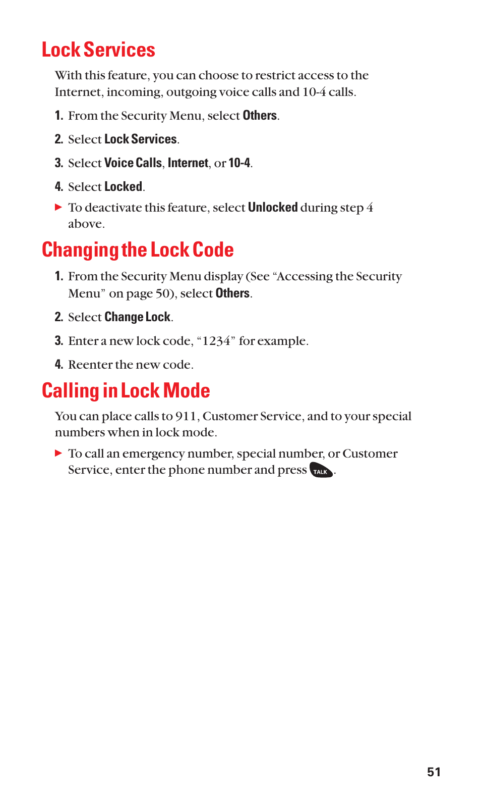 Lock services, Changing the lock code, Calling in lock mode | Sanyo SCP-3100 User Manual | Page 59 / 157