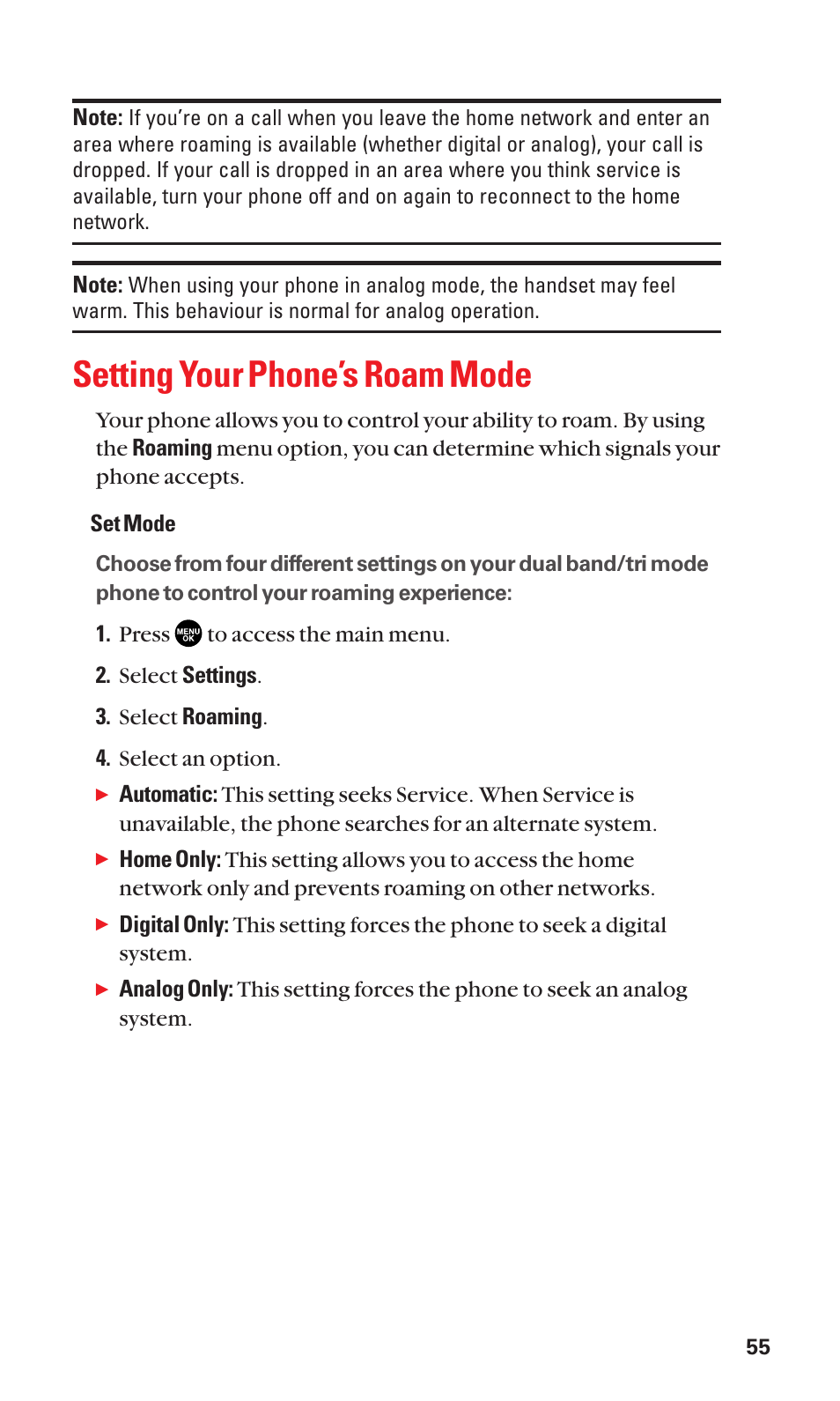 Setting your phone’s roam mode | Sanyo SCP-3100 User Manual | Page 63 / 157