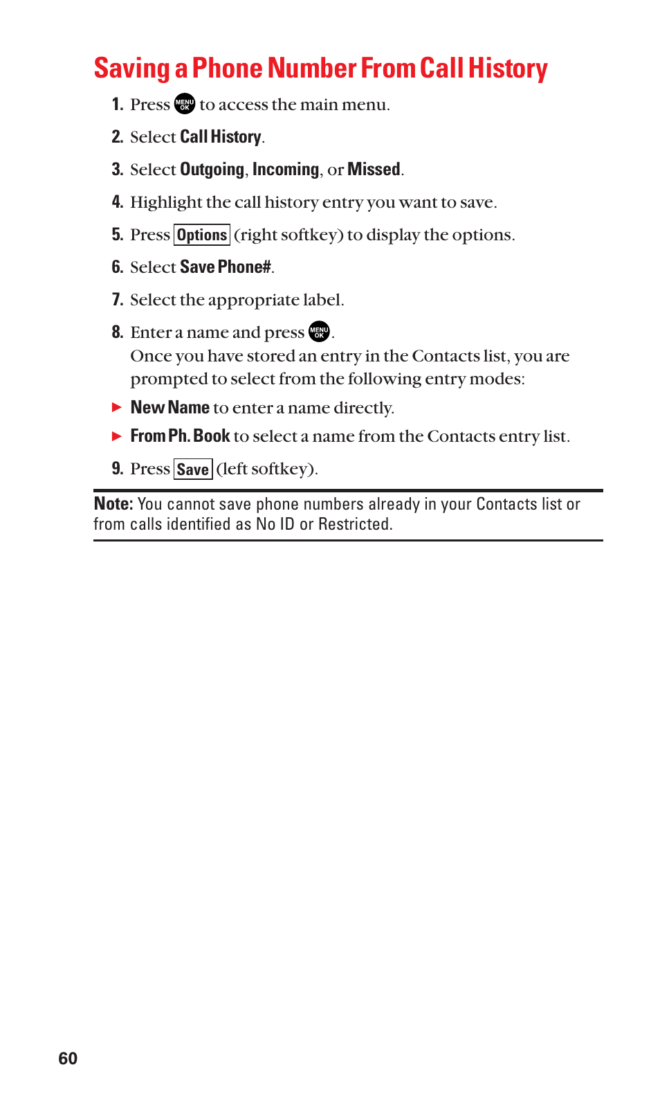 Saving a phone number from call history | Sanyo SCP-3100 User Manual | Page 68 / 157