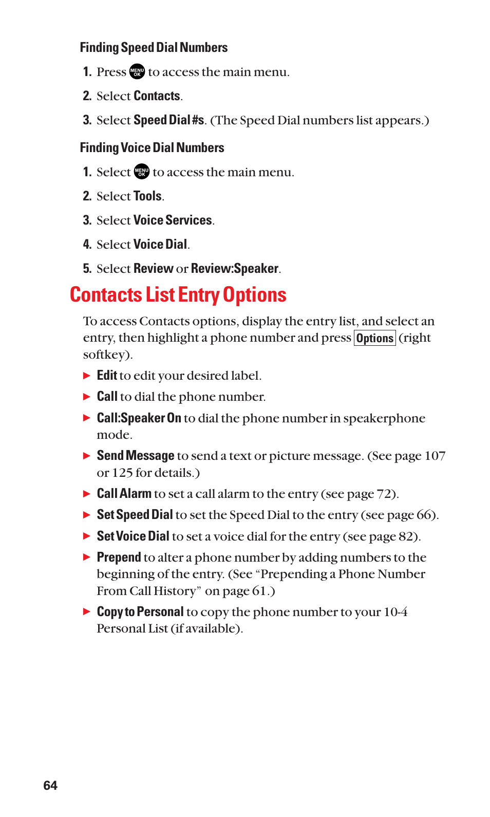 Contacts list entry options | Sanyo SCP-3100 User Manual | Page 72 / 157