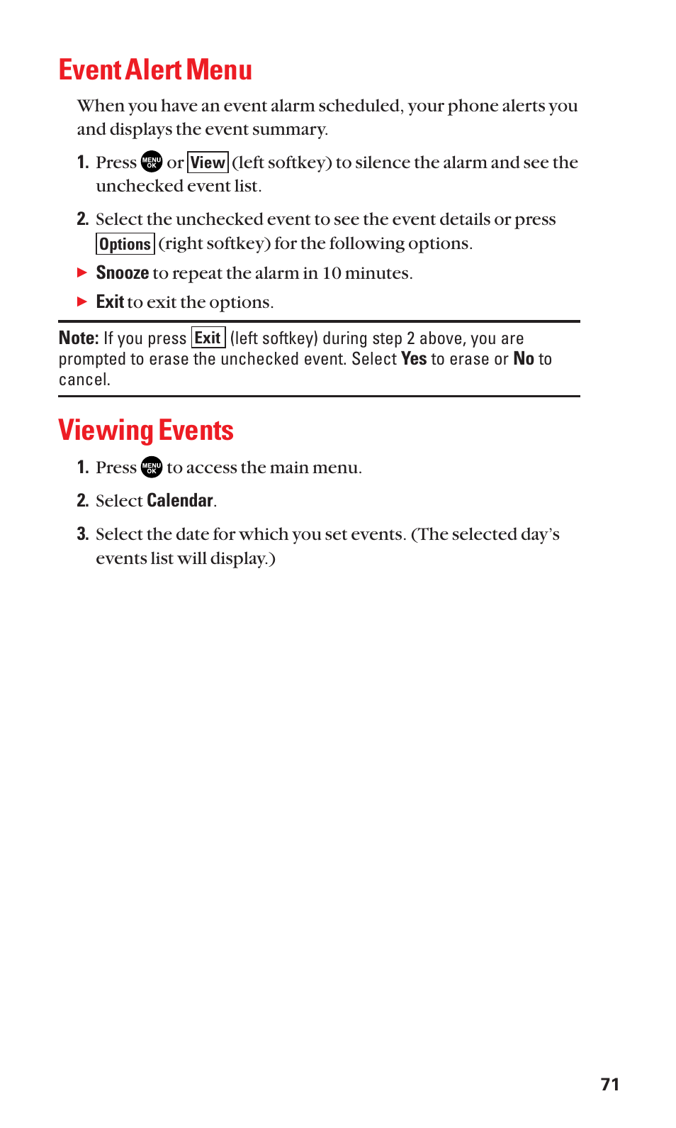 Event alert menu, Viewing events | Sanyo SCP-3100 User Manual | Page 79 / 157