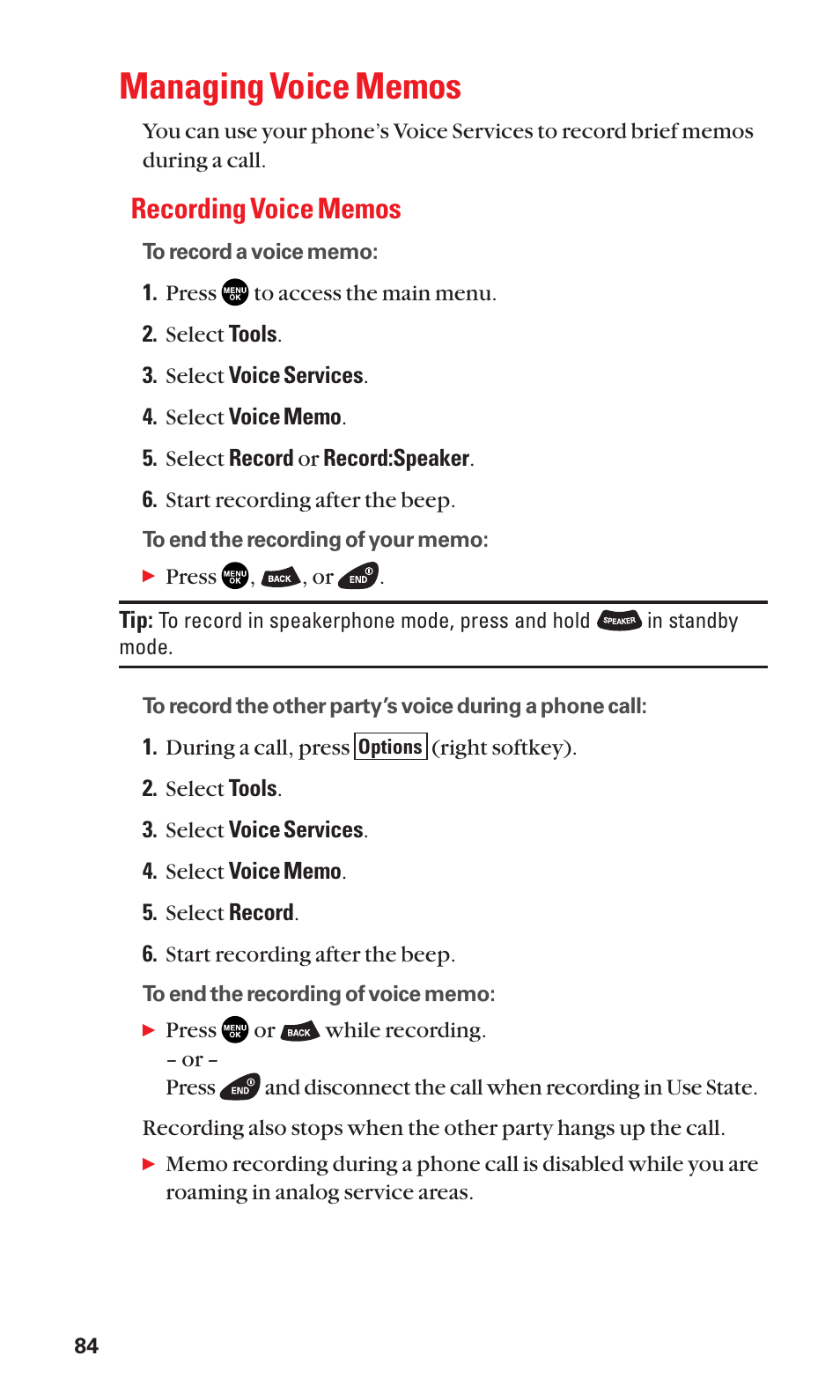 Managing voice memos, Recording voice memos | Sanyo SCP-3100 User Manual | Page 92 / 157