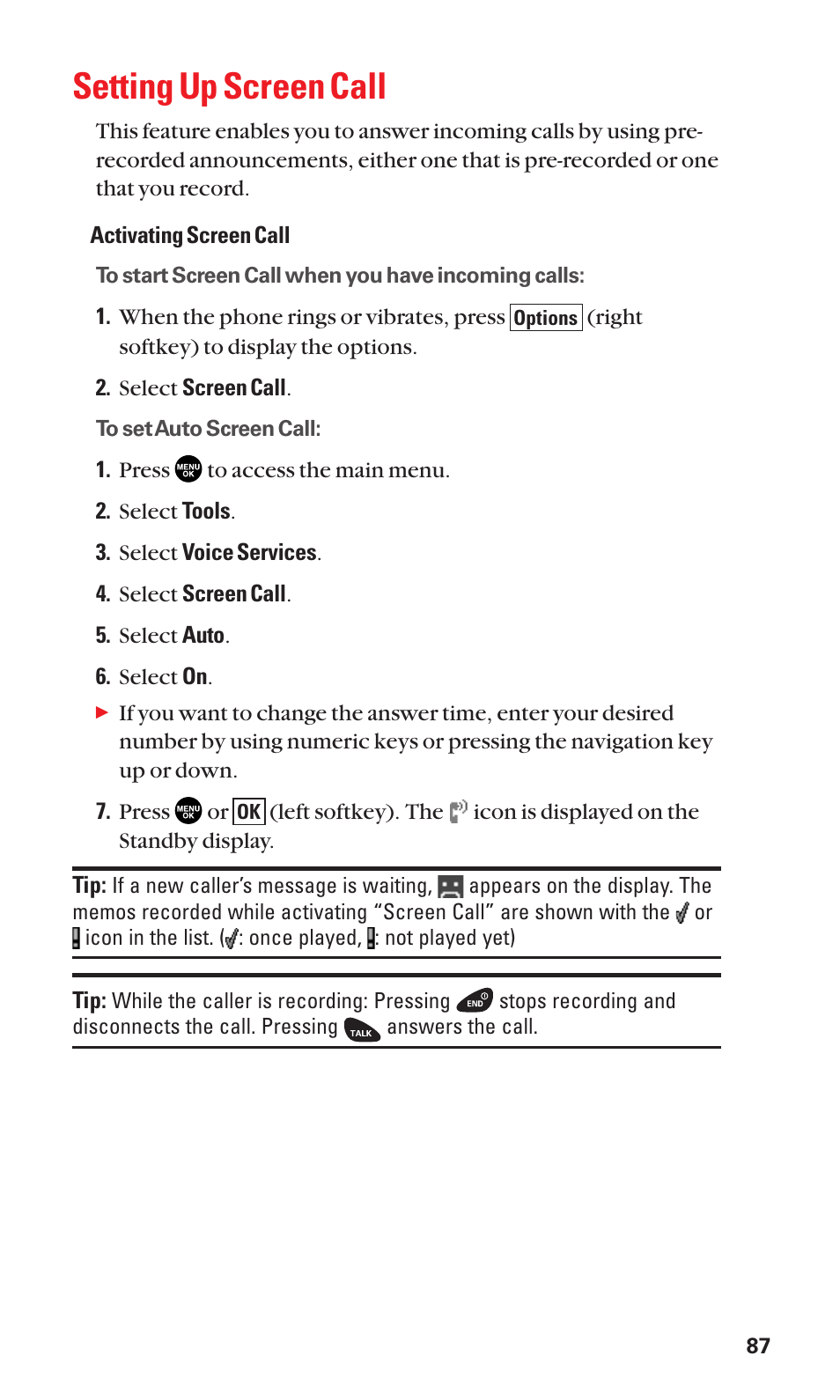Setting up screen call | Sanyo SCP-3100 User Manual | Page 95 / 157