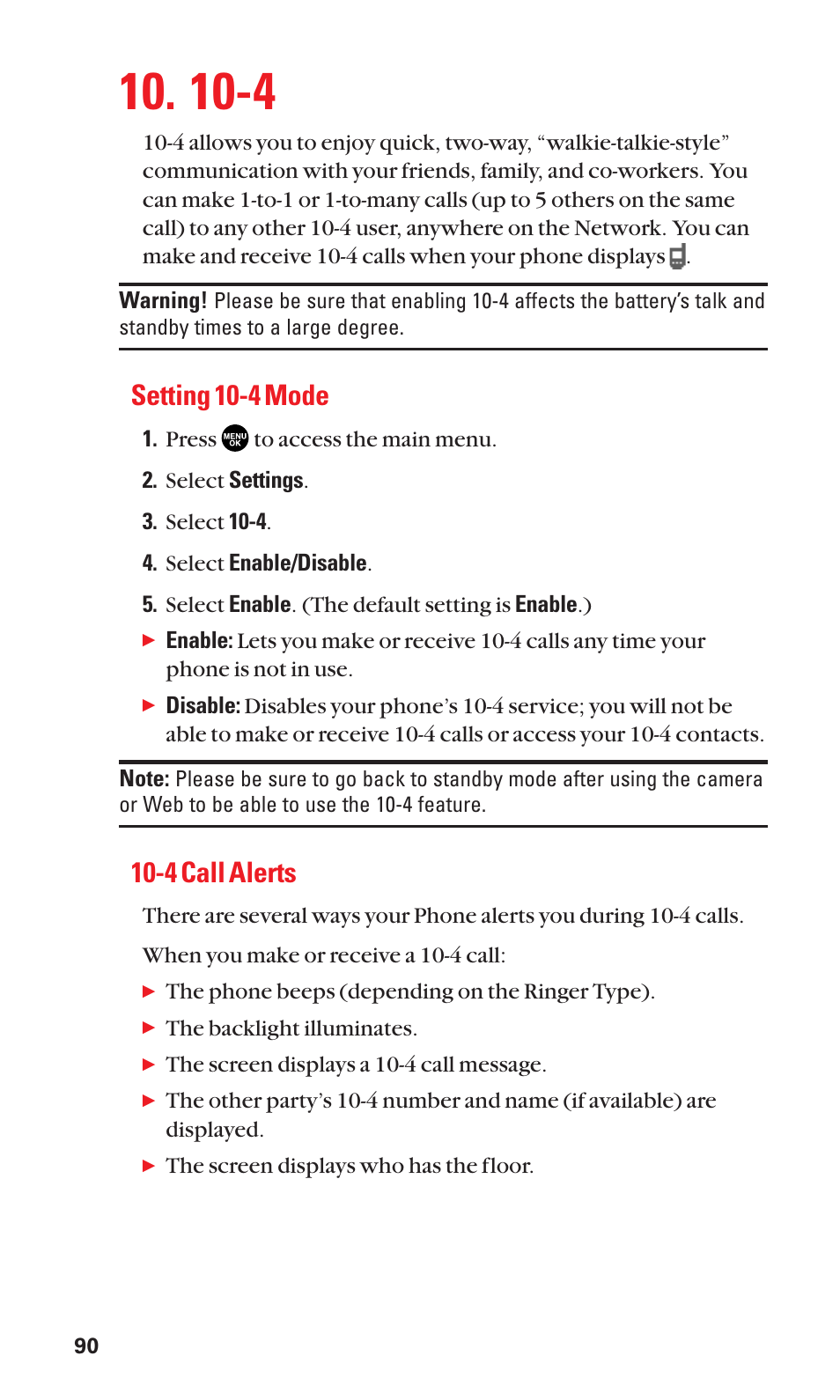 Setting 10-4 mode, 4 call alerts | Sanyo SCP-3100 User Manual | Page 98 / 157