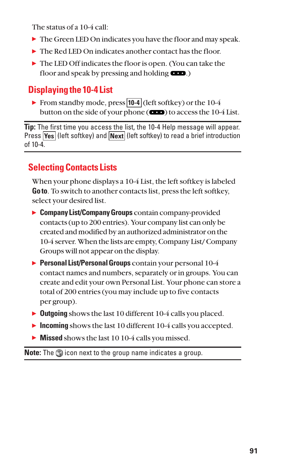 Displaying the 10-4 list, Selecting contacts lists | Sanyo SCP-3100 User Manual | Page 99 / 157