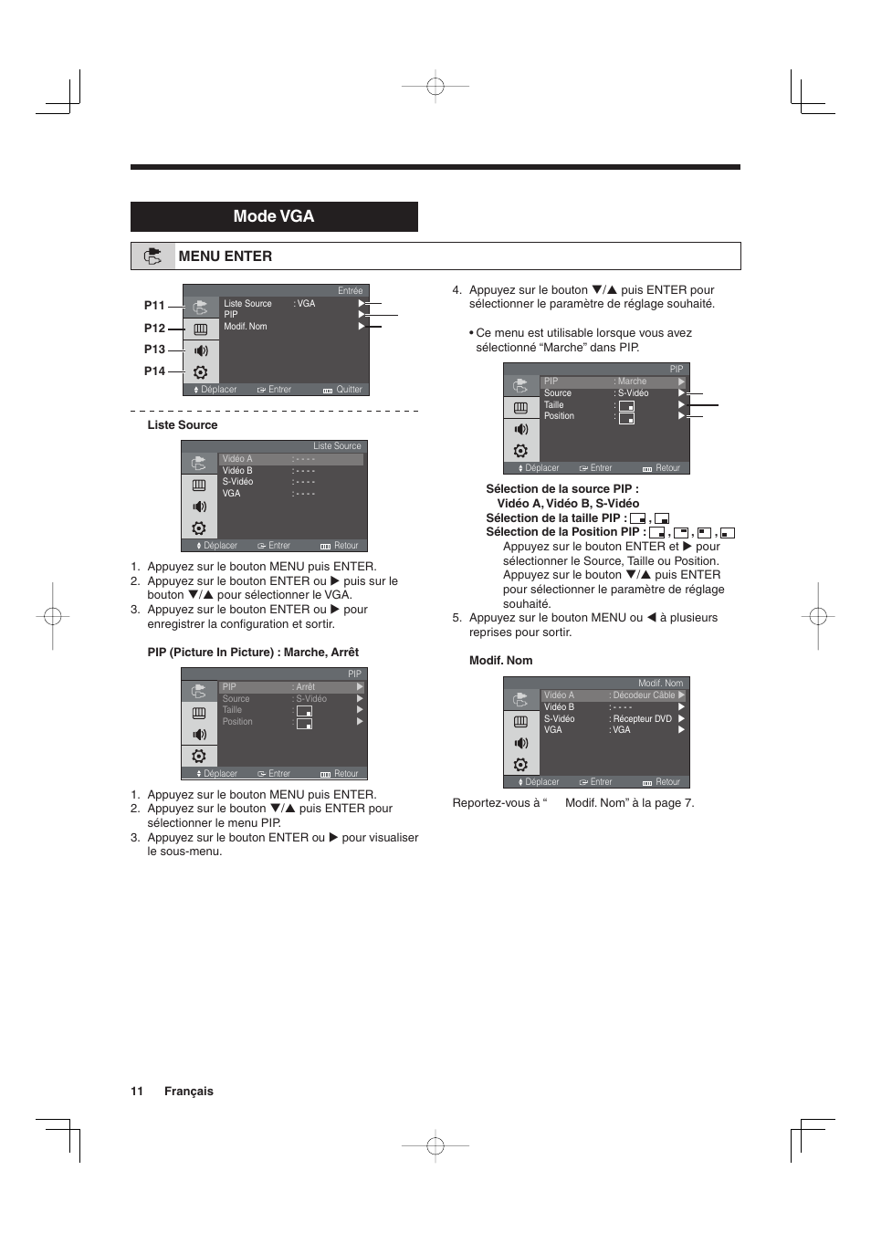 Mode vga, Menu enter | Sanyo VMC-L2019 User Manual | Page 30 / 112