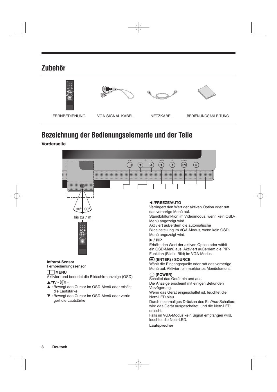 Zubehör, Bezeichnung der bedienungselemente und der teile | Sanyo VMC-L2019 User Manual | Page 58 / 112