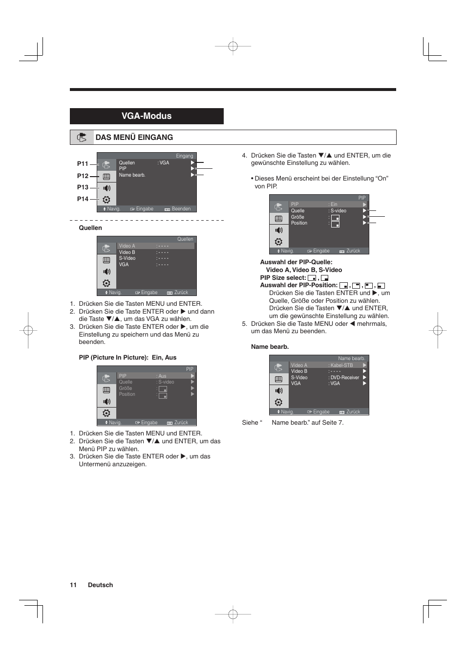 Vga-modus, Das menü eingang | Sanyo VMC-L2019 User Manual | Page 66 / 112