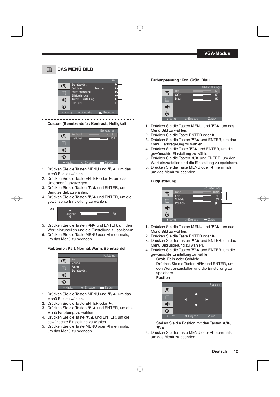 Das menü bild, Vga-modus | Sanyo VMC-L2019 User Manual | Page 67 / 112